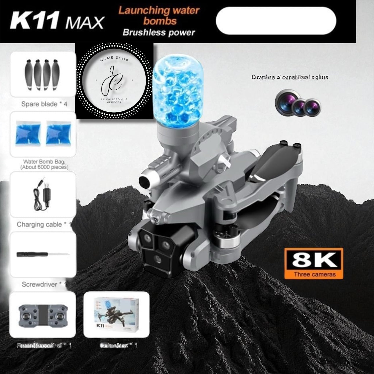 DRON K11 CON CÁMARA HD + LANZADOR DE ESFERAS DE GEL