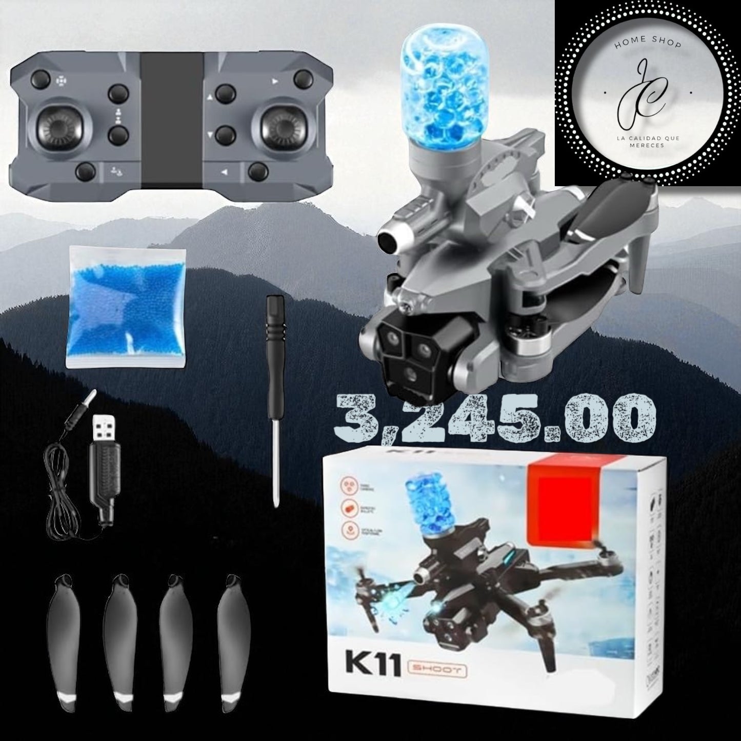 DRON K11 CON CÁMARA HD + LANZADOR DE ESFERAS DE GEL