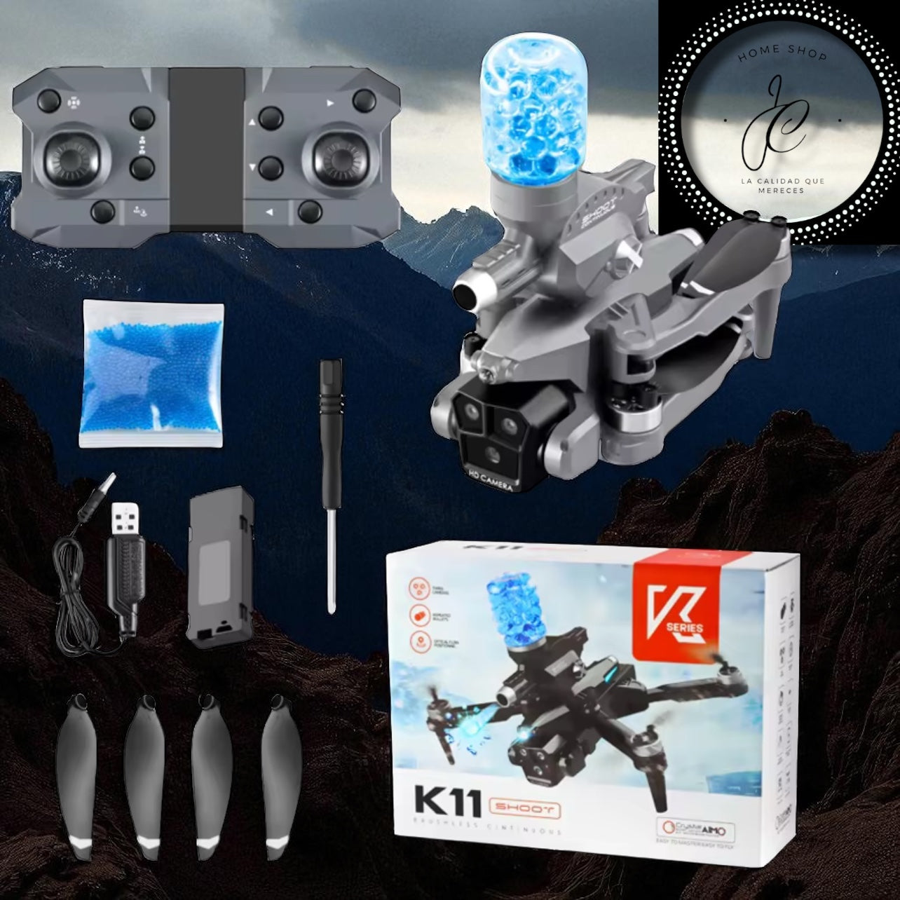 DRON K11 CON CÁMARA HD + LANZADOR DE ESFERAS DE GEL