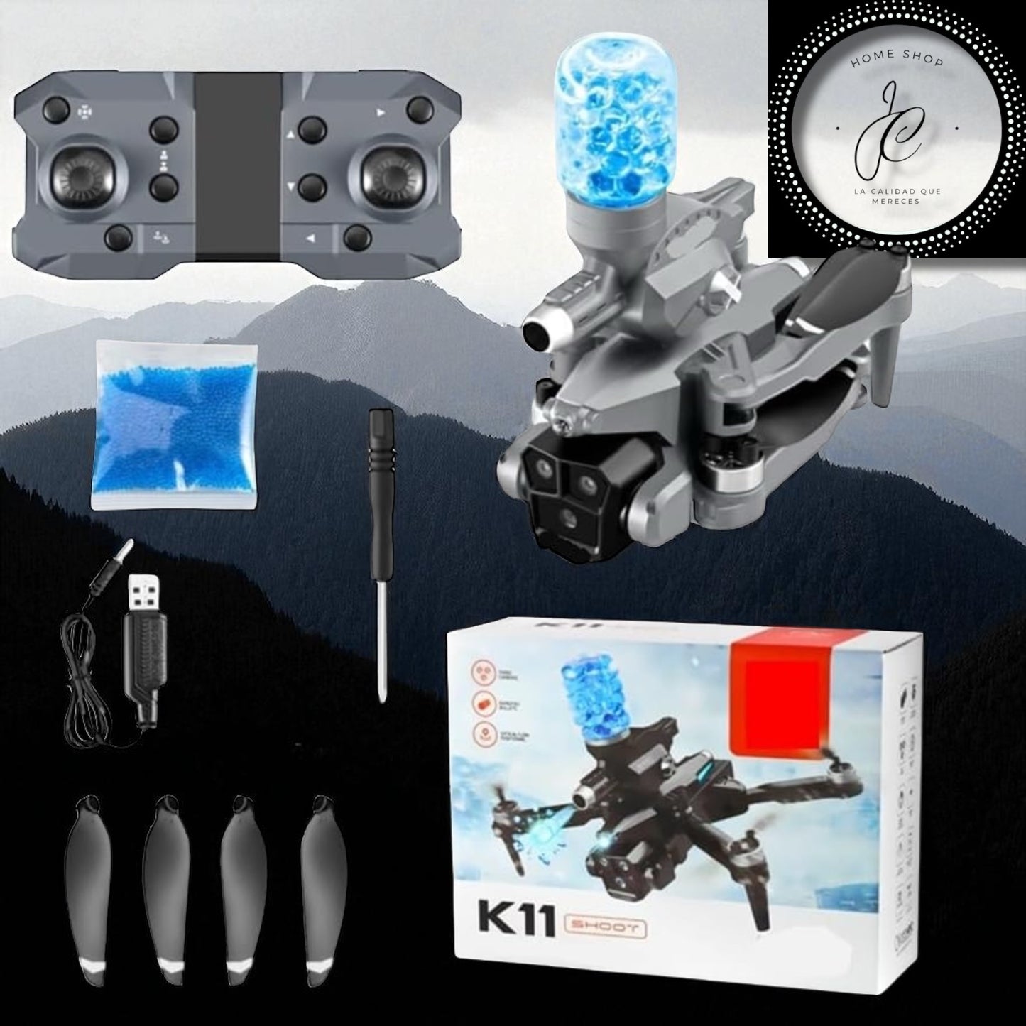 DRON K11 CON CÁMARA HD + LANZADOR DE ESFERAS DE GEL