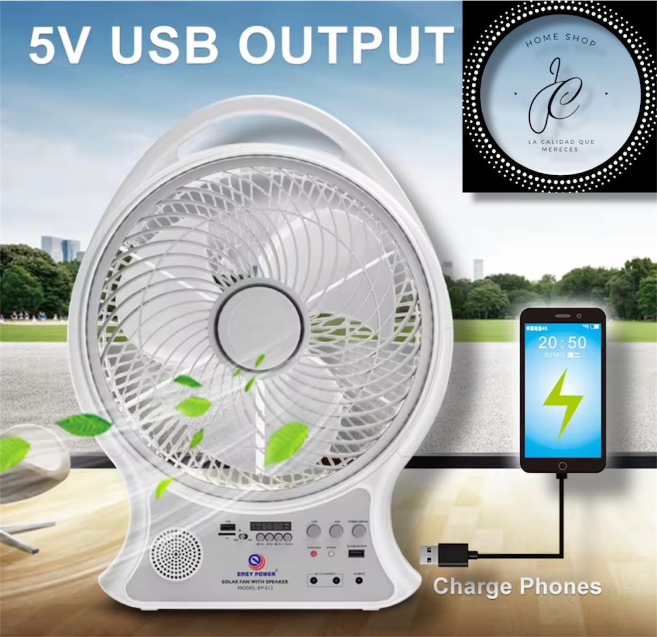 ABANICO RECARGABLE SOLAR CON ALTAVOZ