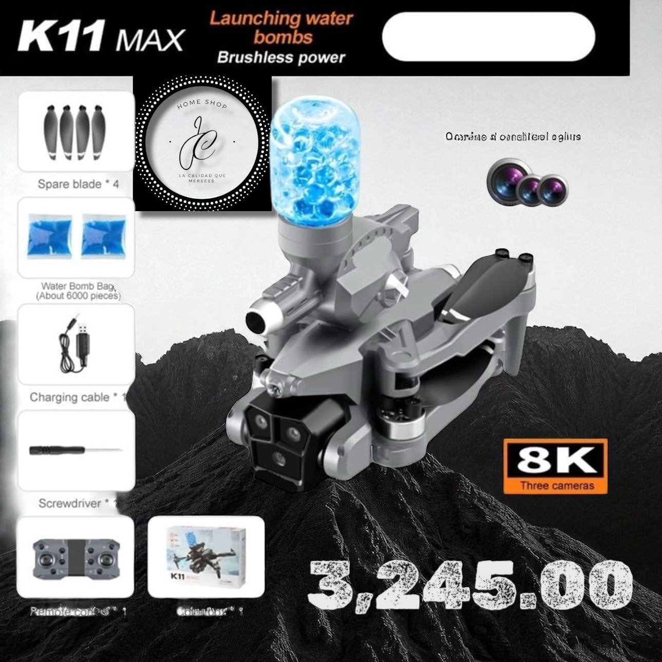 DRON K11 CON CÁMARA HD + LANZADOR DE ESFERAS DE GEL