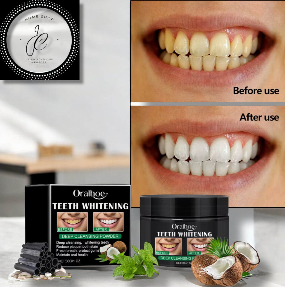 BLANQUEADOR DENTAL DE CARBÓN ACTIVADO EN POLVO