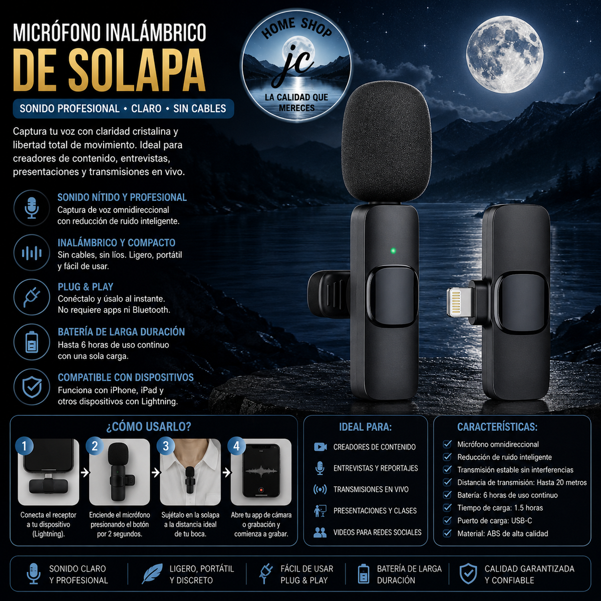 MICROFONO SOLAPA INALAMBRICO LIGHTNING PARA IPHONE UNIDAD