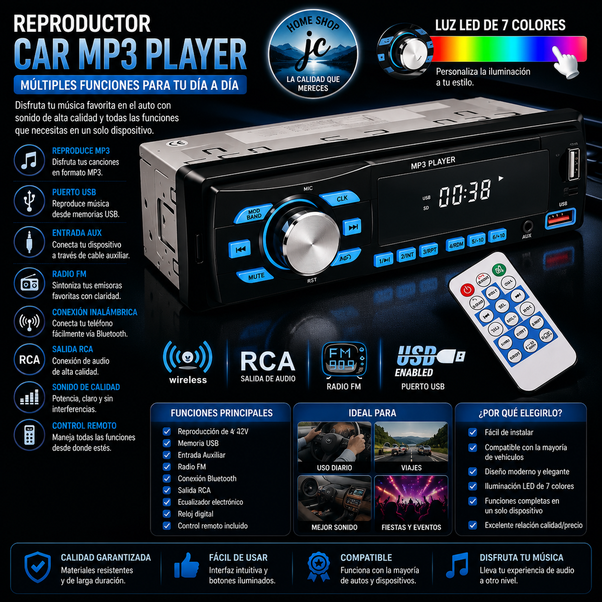 RADIO BLUETOOTH PARA AUTOMOVIL ESTEREO, REPRODUCTOR DE CARRO