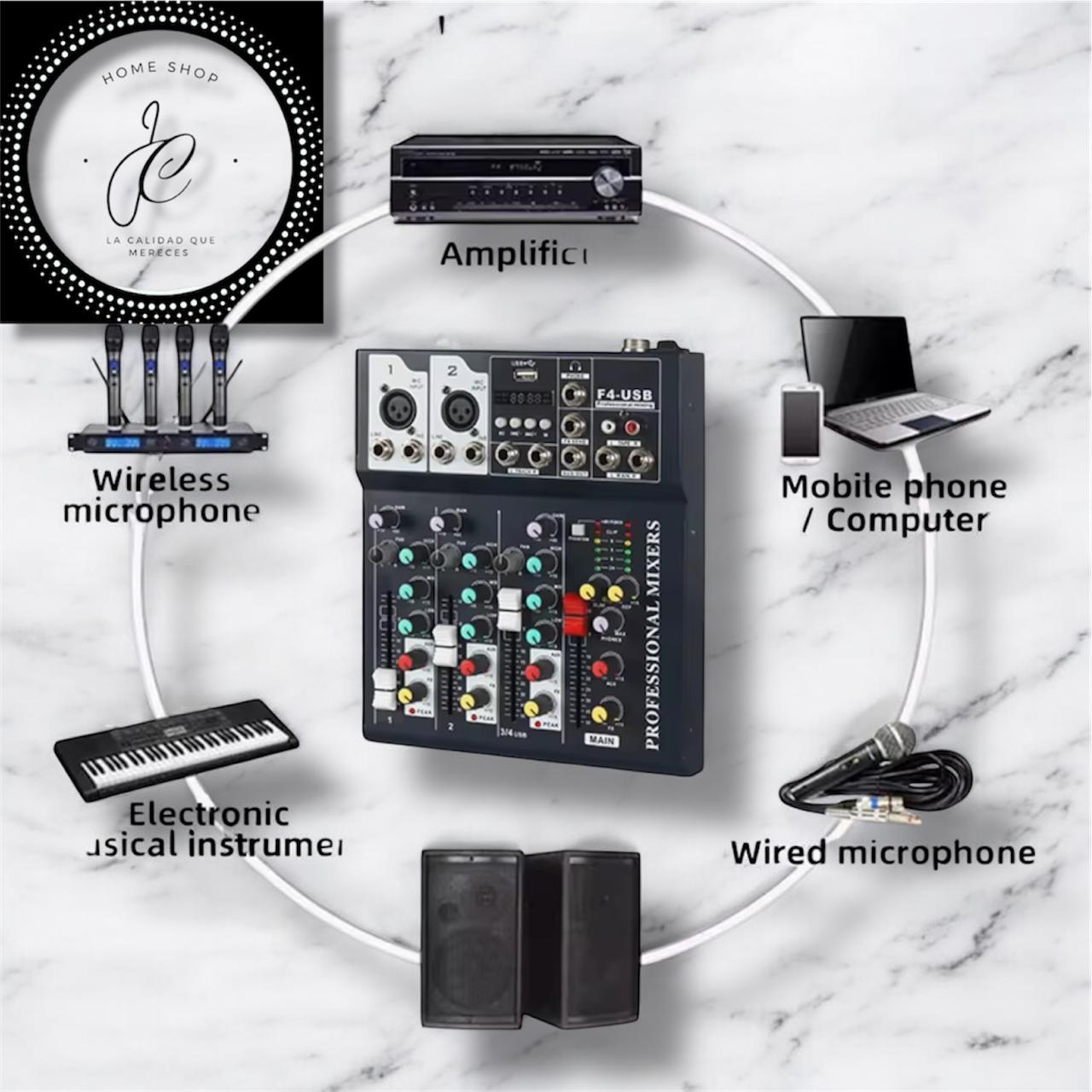 MEZCLADOR DE AUDIO 4 CANALES MIXER F4-USB MD-10723