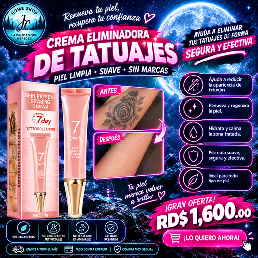 ELIMINADOR DE TATUAJES AYUDA A DESVANECER TINTA Y MARCAS EN LA PIEL