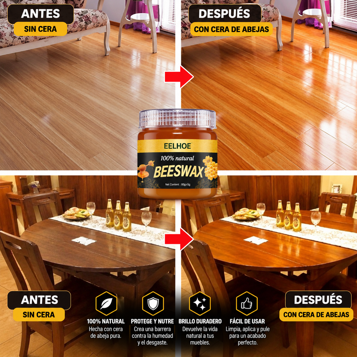 2X1 CERA BEESWAX MUEBLE BRILLO, REVIVIDOR MADERA (ROBLE)