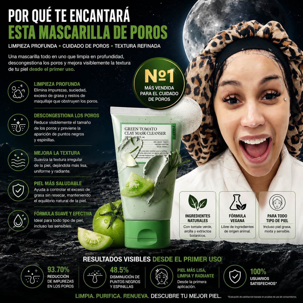 MASCARILLA FACIAL DETOX LIMPIADORA DE POROS, REMOVEDORA DE PUNTOS NEGROS, CONTROL DE GRASA Y ELIMINA IMPUREZAS