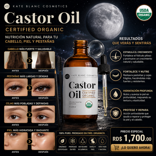 ACEITE DE RICINO / CASTOR OIL ORGÁNICO PREMIUM – 100% PURO, PRENSADO EN FRÍO PARA CABELLO, PESTAÑAS, CEJAS Y PIEL