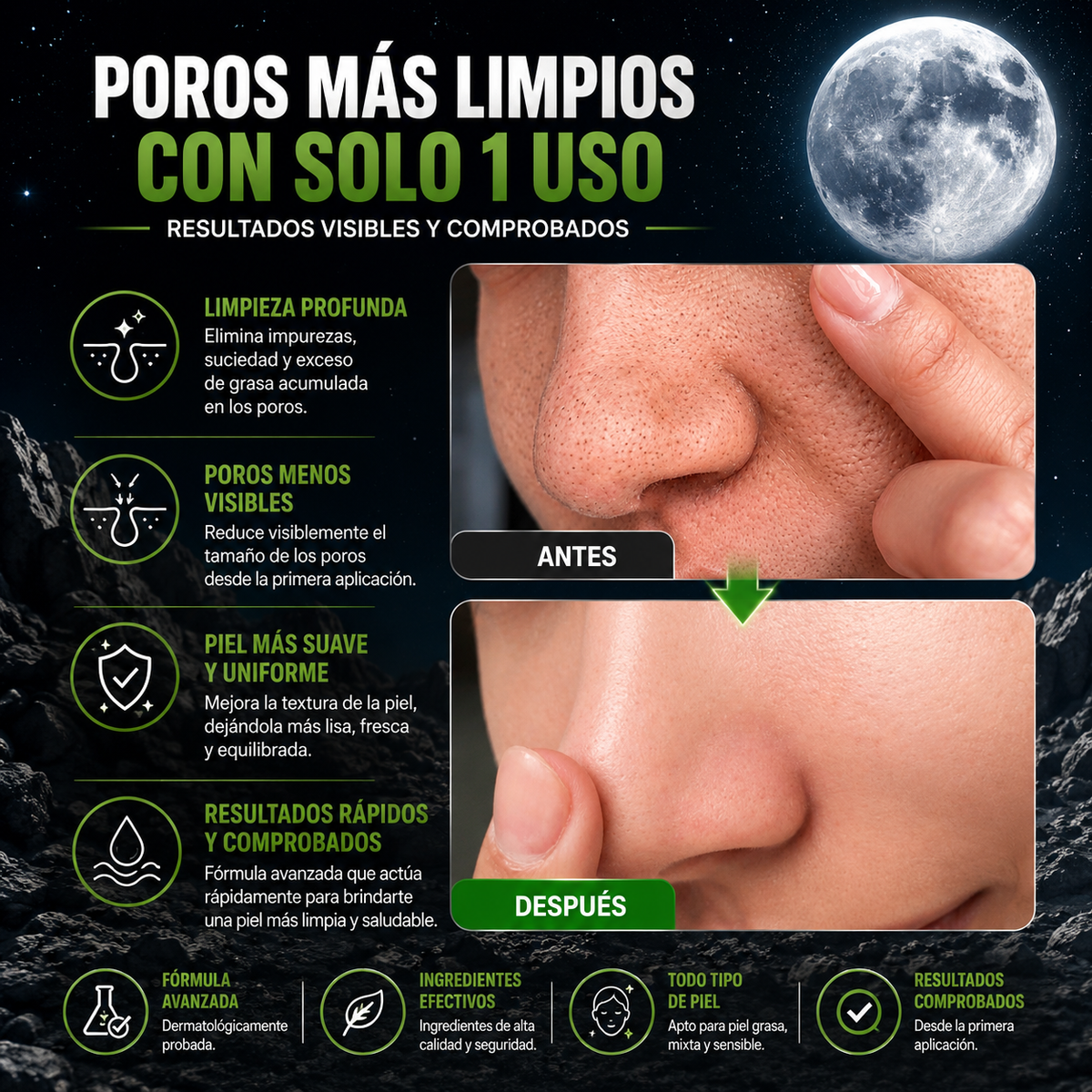 MASCARILLA FACIAL DETOX LIMPIADORA DE POROS, REMOVEDORA DE PUNTOS NEGROS, CONTROL DE GRASA Y ELIMINA IMPUREZAS