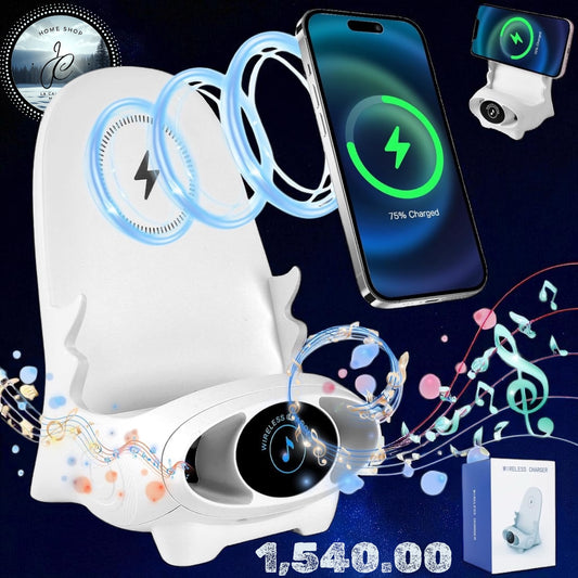 CARGADOR INALÁMBRICO 3 EN 1 PARA TELÉFONO Y TABLETA 15 W CON SOPORTE PARA TELÉFONO Y ALTAVOZ, ESTACIÓN DE CARGA MULTIUSOS