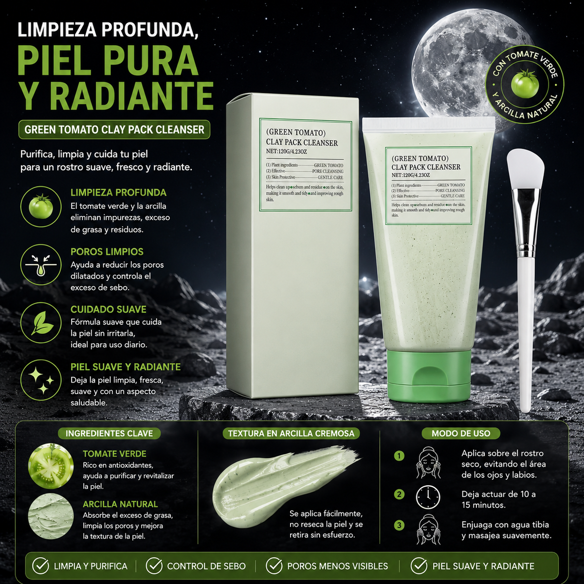MASCARILLA FACIAL DETOX LIMPIADORA DE POROS, REMOVEDORA DE PUNTOS NEGROS, CONTROL DE GRASA Y ELIMINA IMPUREZAS