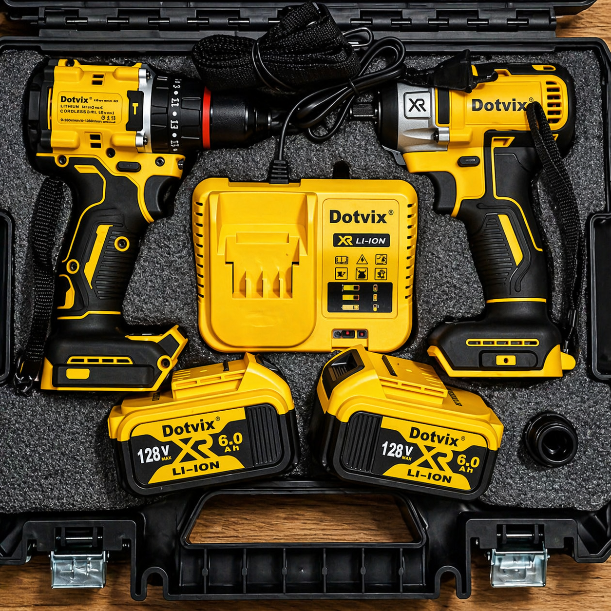 KIT DE TALADRO Y ATORNILLADOR INALÁMBRICO DOTVIX, 2 BATERÍAS DE 128 V