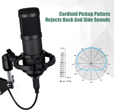 MICROFONO ESTUDIO PROFESIONAL TIPO USB INCLUYE BRAZO Y CONDENSADOR