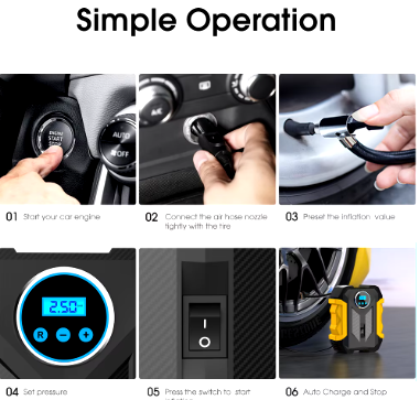 COMPRESOR DE AIRE DIGITAL PARA COCHE AUTO BOMBA INFLADORA PORTÁTIL