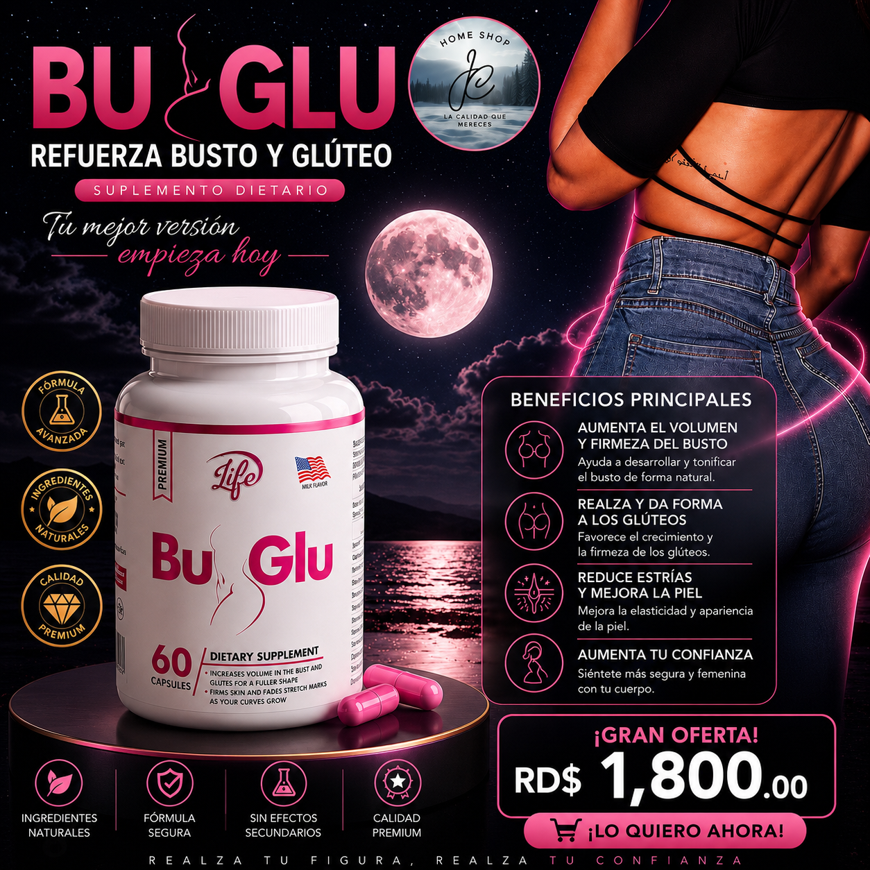 🌸BU-GLU REFUERZA BUSTO Y GLÚTEO X 60 CÁPSULAS🌸