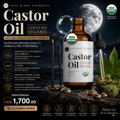 ACEITE DE RICINO / CASTOR OIL ORGÁNICO PREMIUM – 100% PURO, PRENSADO EN FRÍO PARA CABELLO, PESTAÑAS, CEJAS Y PIEL