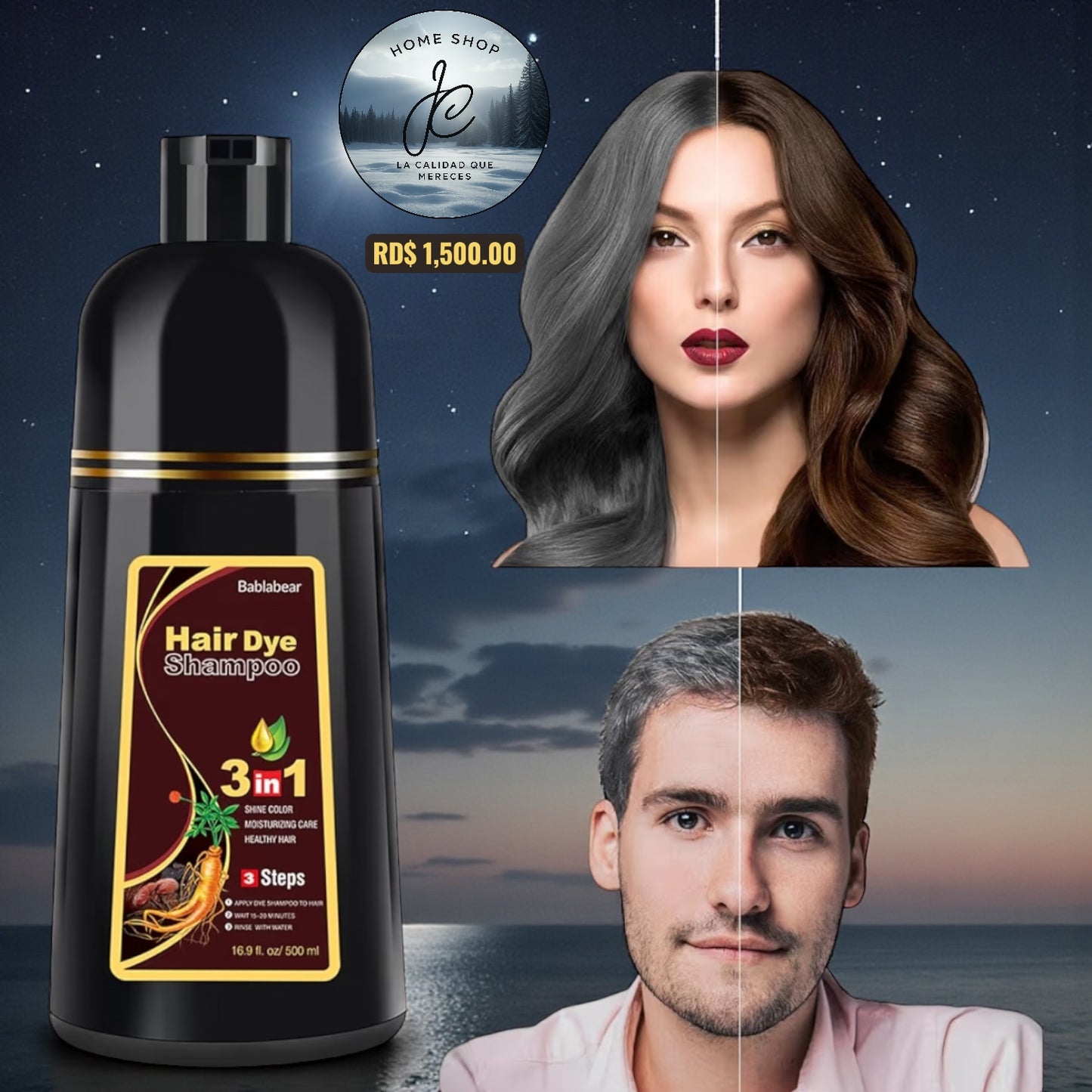 CHAMPÚ INSTANTÁNEO DE 16.9 FL OZ, TINTE RÁPIDO PARA EL CABELLO, SHAMPOO MARRÓN.