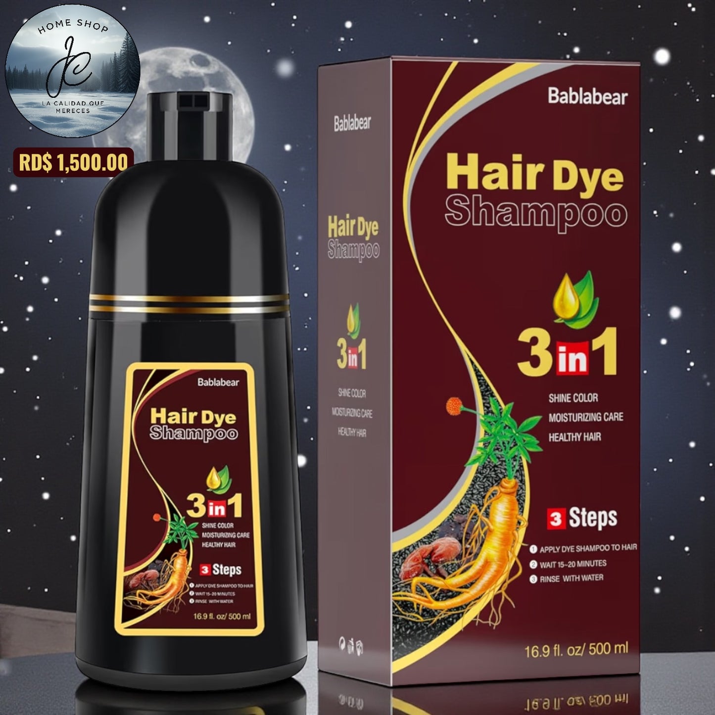 CHAMPÚ INSTANTÁNEO DE 16.9 FL OZ, TINTE RÁPIDO PARA EL CABELLO, SHAMPOO MARRÓN.