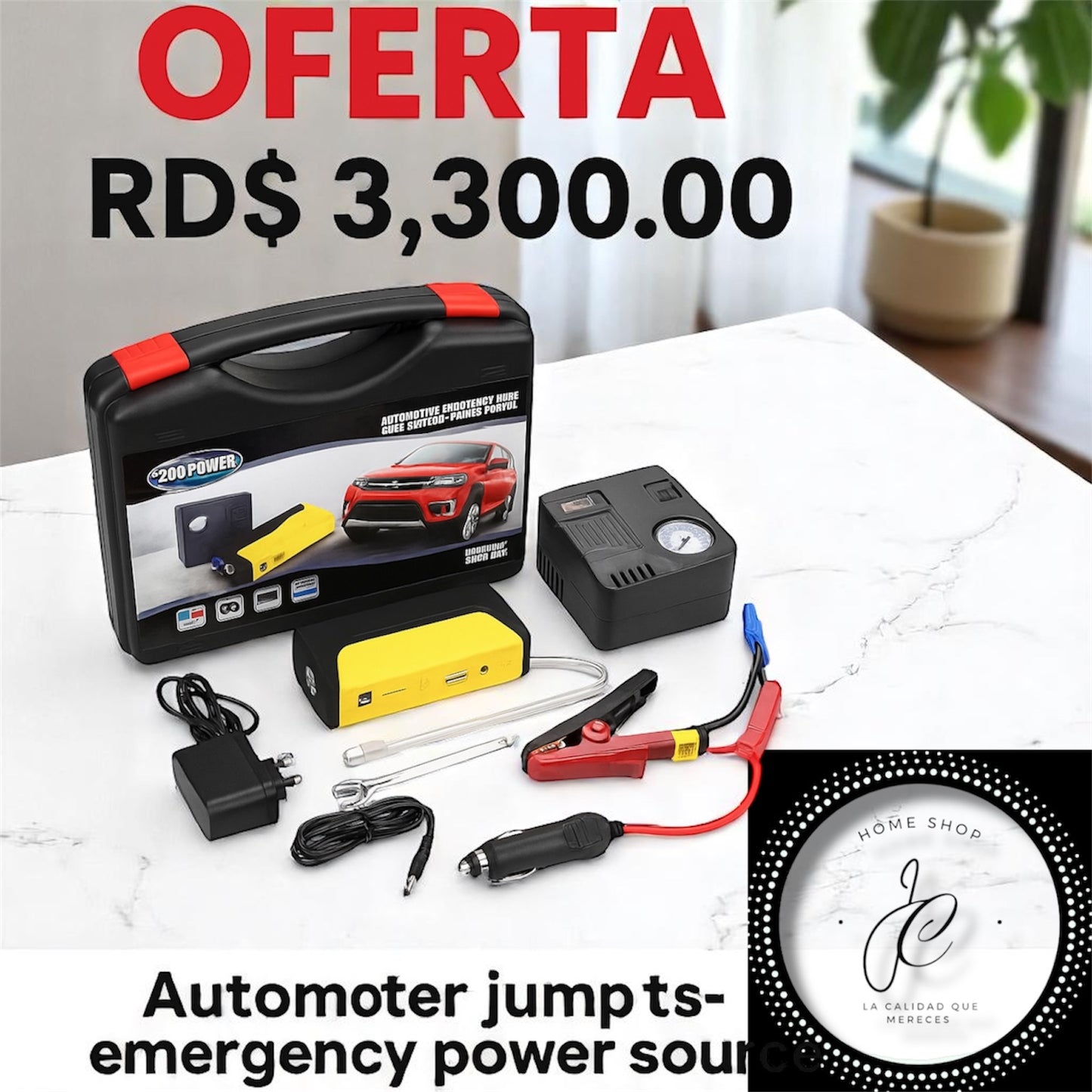 JUMPER DE VEHÍCULO TM15 + BOMBA DE AIRE KIT TODO EN UNO MD-10505