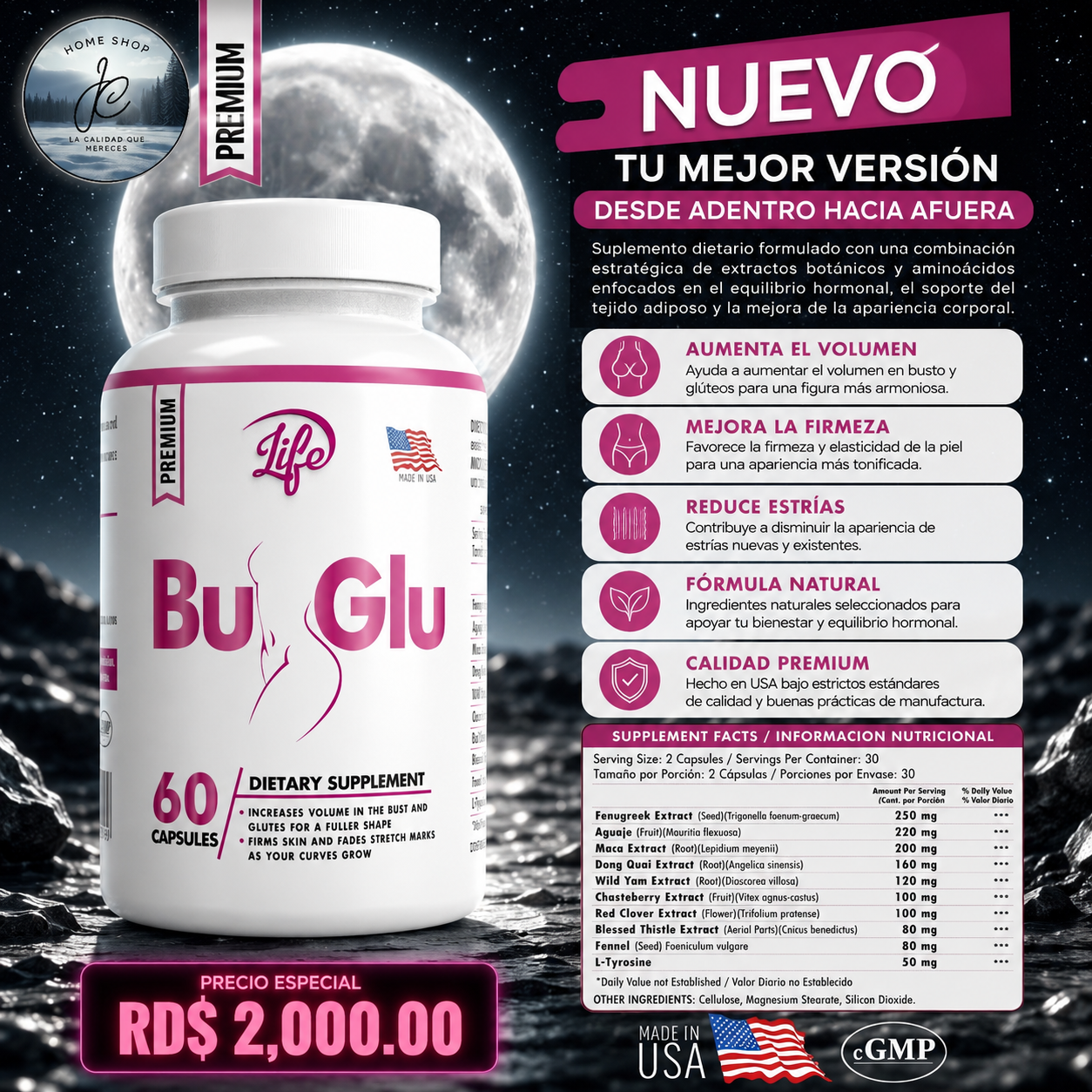 🌸BU-GLU REFUERZA BUSTO Y GLÚTEO X 60 CÁPSULAS🌸