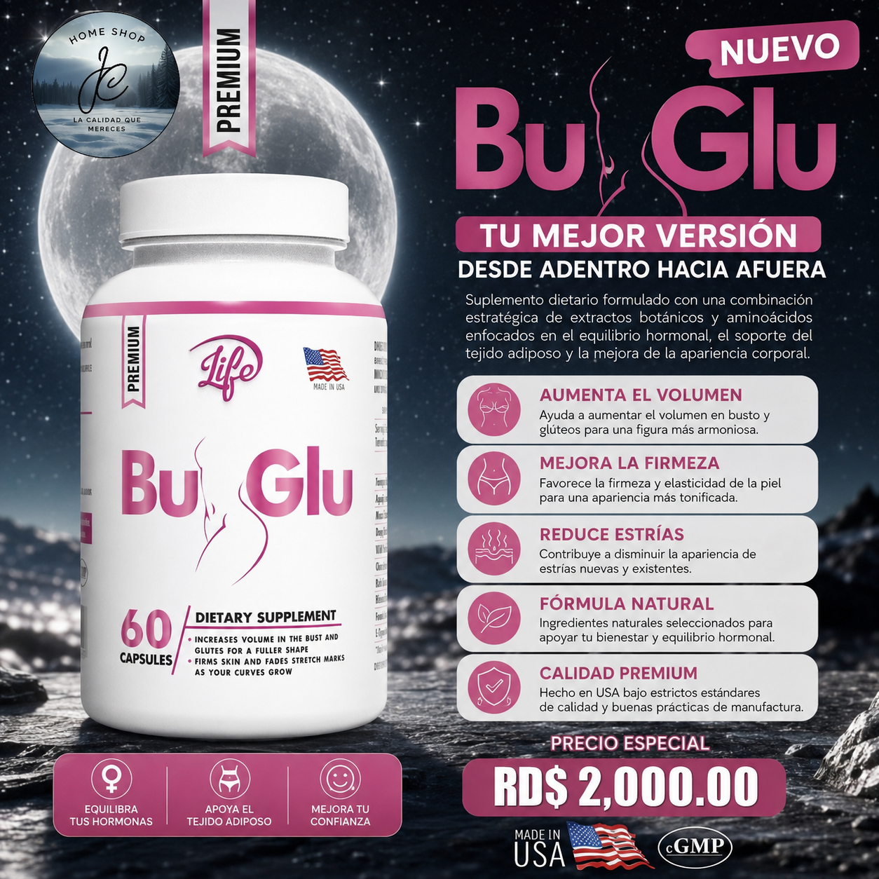🌸BU-GLU REFUERZA BUSTO Y GLÚTEO X 60 CÁPSULAS🌸