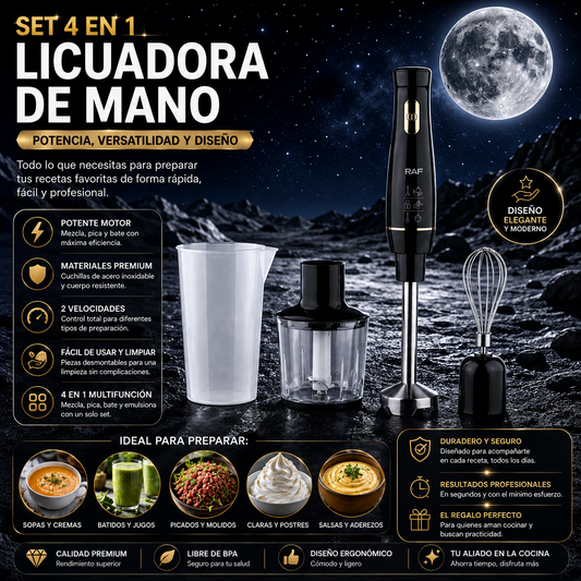 JUEGO DE BATIDORA DE MANO MULTIUSOS Y DE VELOCIDAD AJUSTABLE 4 EN 1
