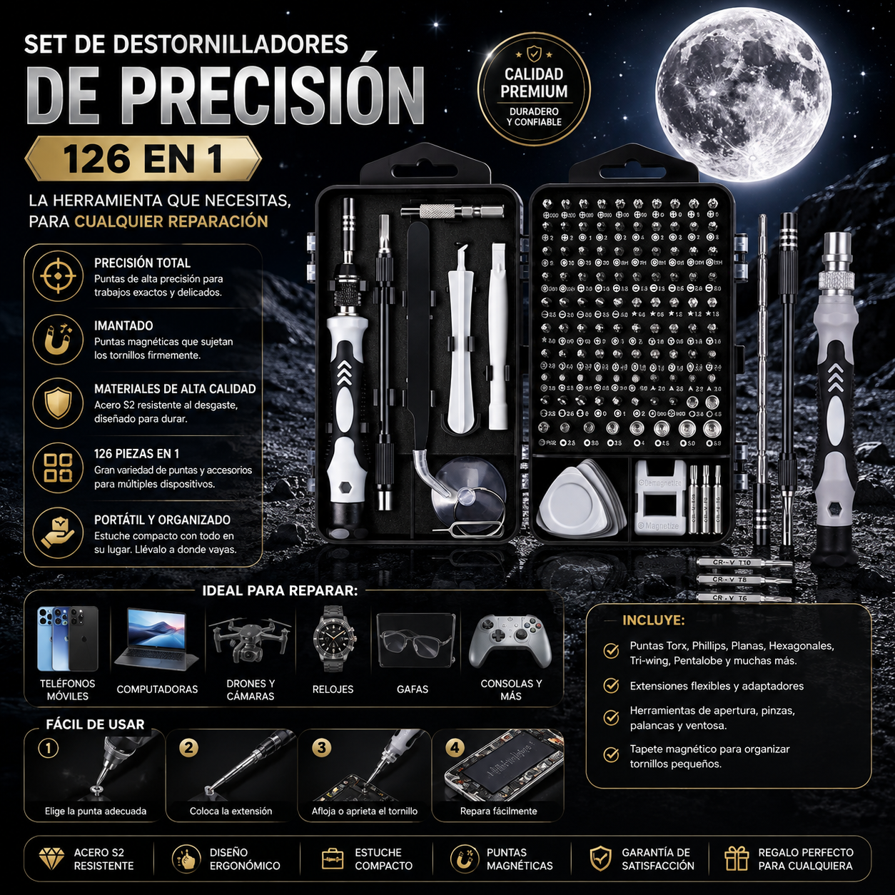 JUEGO DE HERRAMIENTAS DE REPARACIÓN PROFESIONAL MAGNÉTICAS PARA ELECTRÓNICA