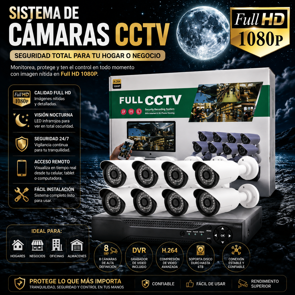 KIT DE 8 CAMARAS DE SEGURIDAD