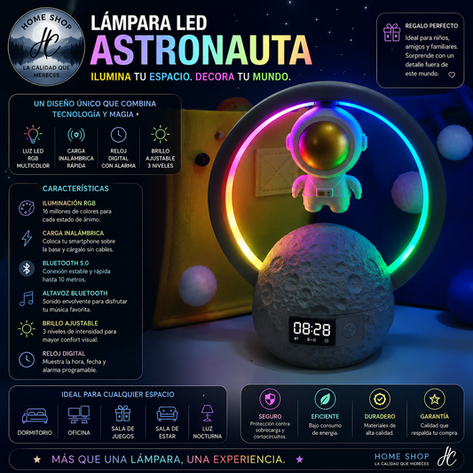 LAMPARA CON ASTRONAUTA FLOTANTE EN LA PIEDRA BOCINA BLUETOOTH