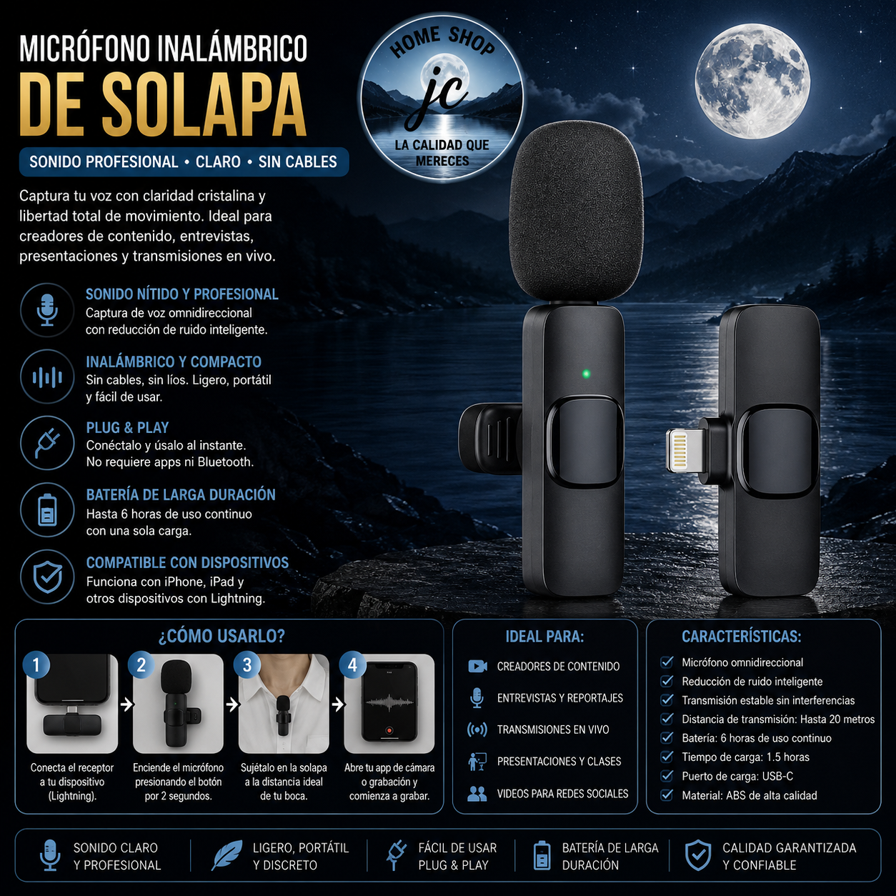MICROFONO SOLAPA INALAMBRICO LIGHTNING PARA IPHONE UNIDAD