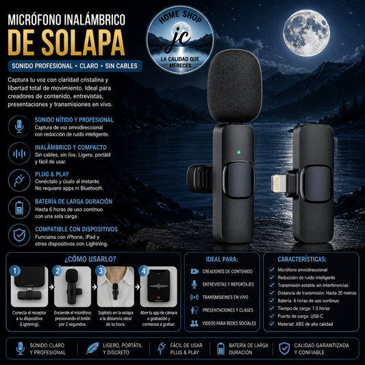 MICROFONO SOLAPA INALAMBRICO LIGHTNING PARA IPHONE UNIDAD