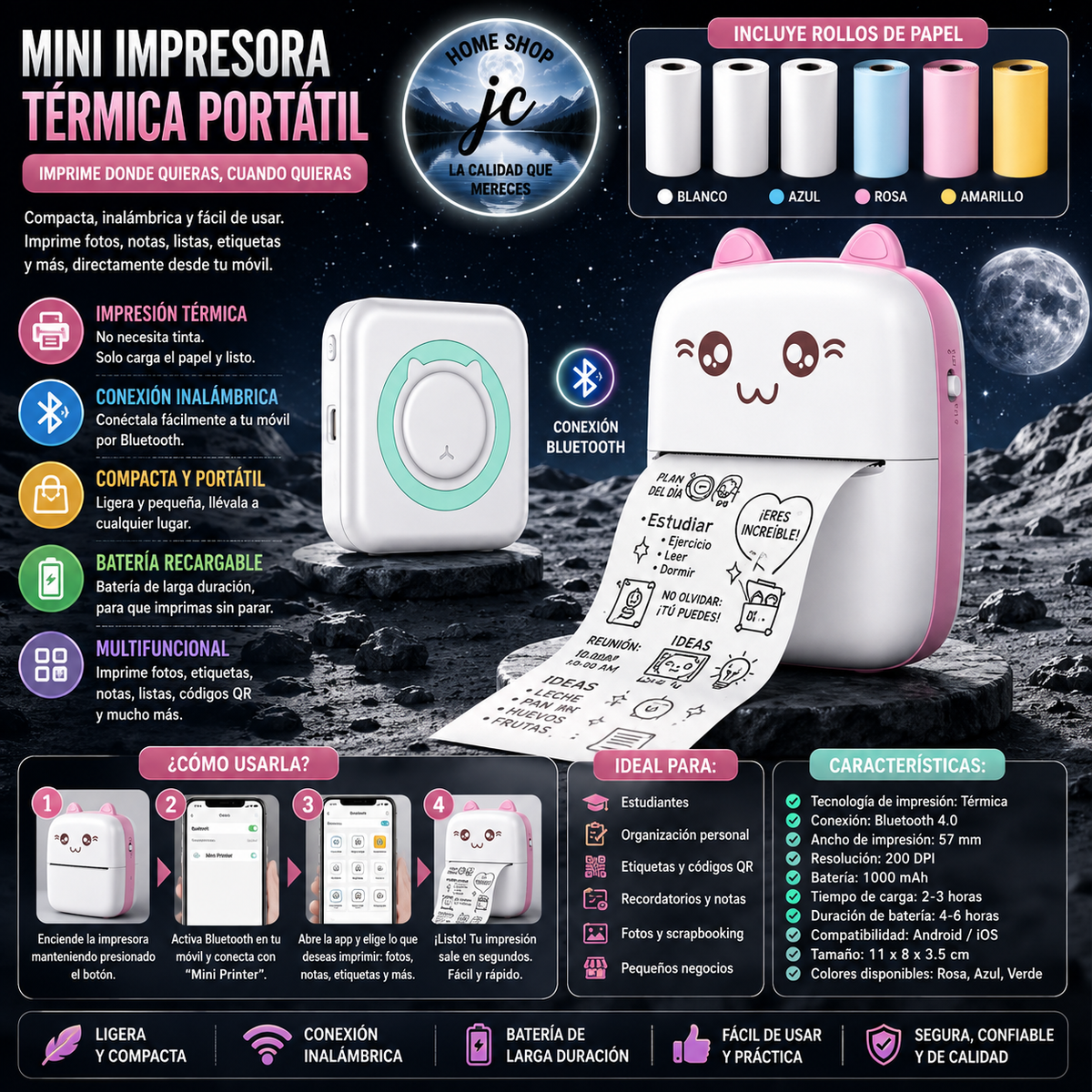 MINI IMPRESORA PORTARIL ROSADA