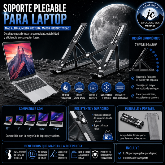 SOPORTE PARA LAPTOP, BASE LAPTOP STAND AJUSTABLE PLEGABLE ALUMINIO