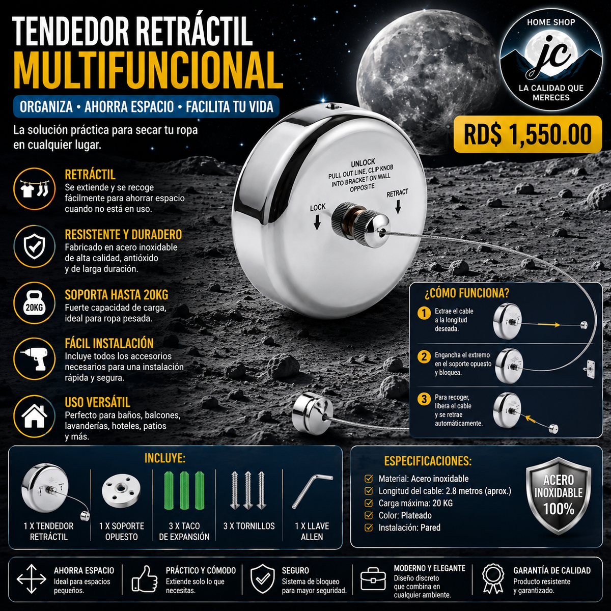 TENDEDERO EXTENSIBLE, INTERIOR Y EXTERIOR