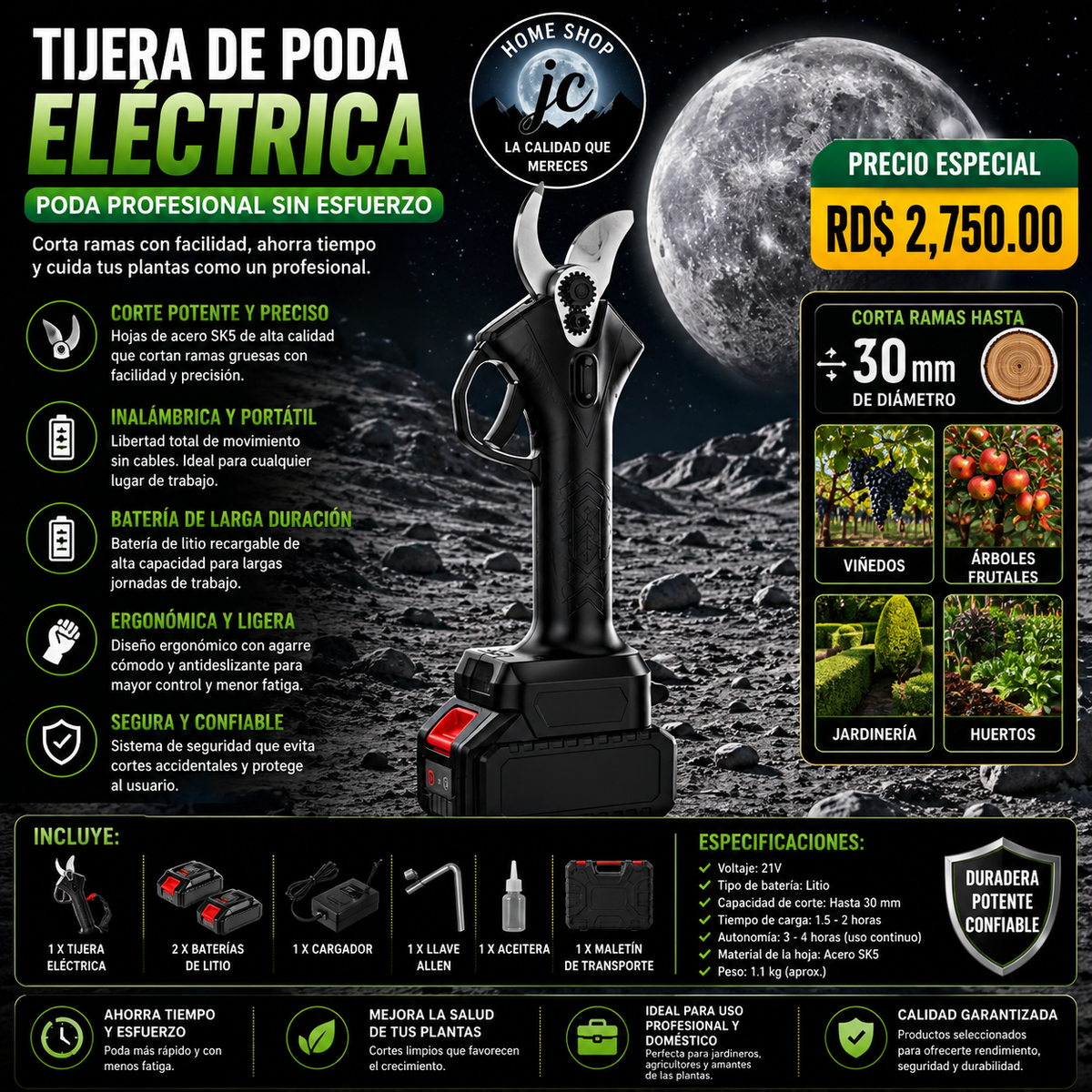TIJERA DE PODAR ELÉCTRICA RECARGABLE