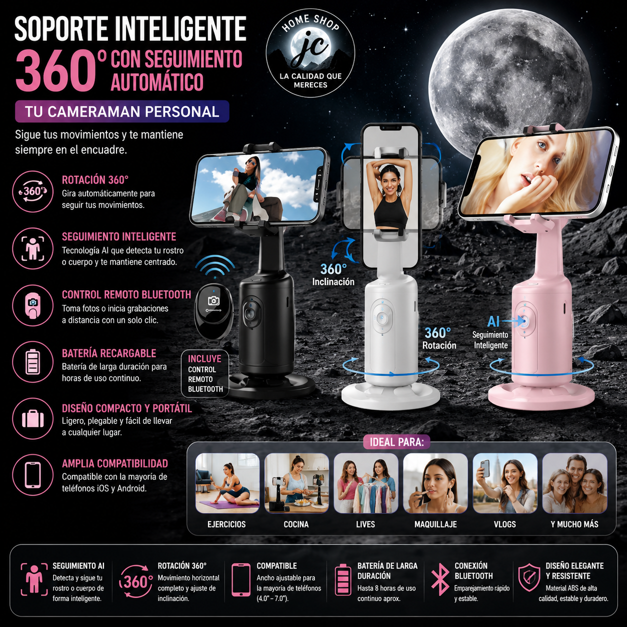 TRIPODE SEGUIMIENTO FACIAL AUTOMATICO NEGRO