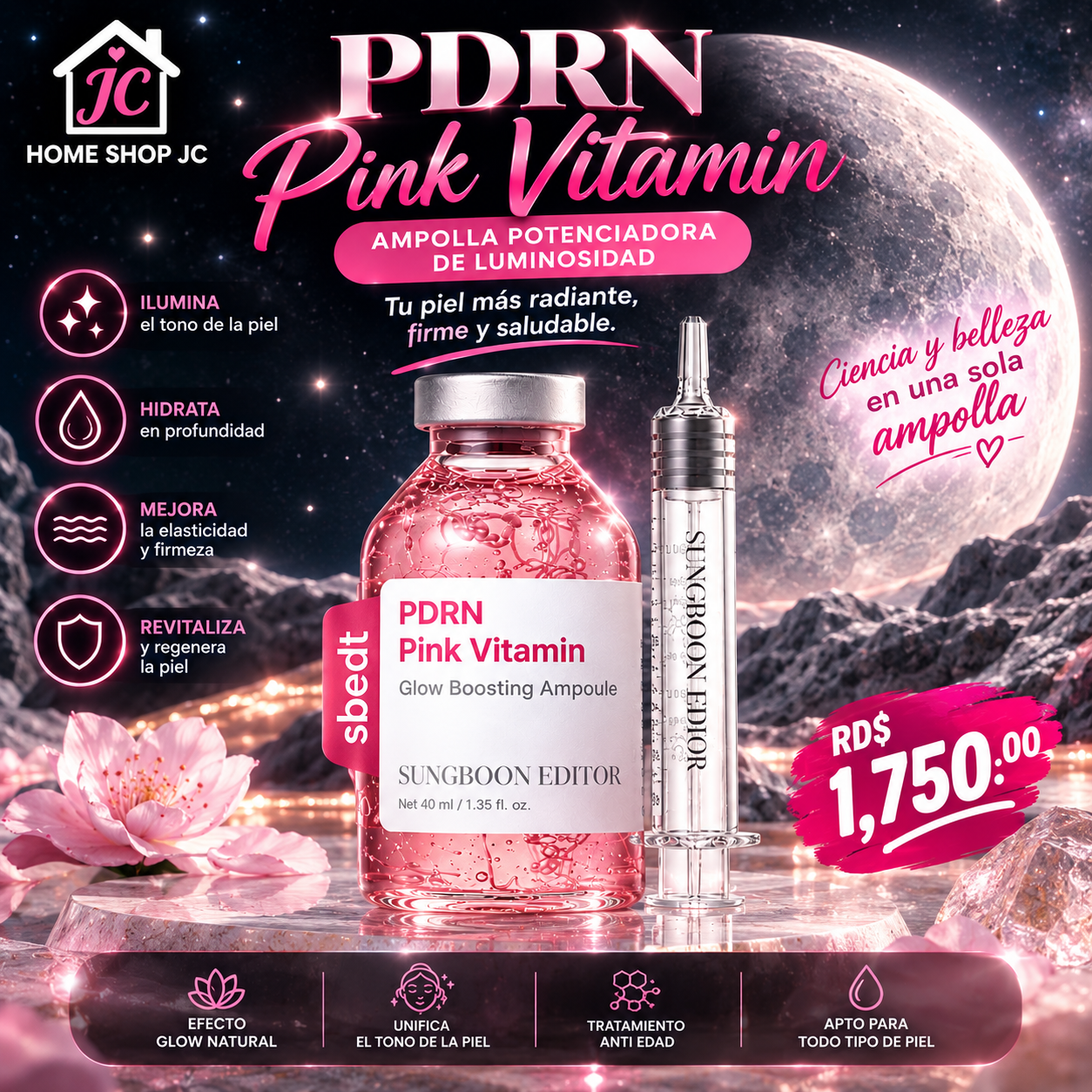 SUNGBOON EDITOR GLOW PDRN AMPOLLA, VITAMINA B12, PIEL RADIANTE, 1.35 fl oz