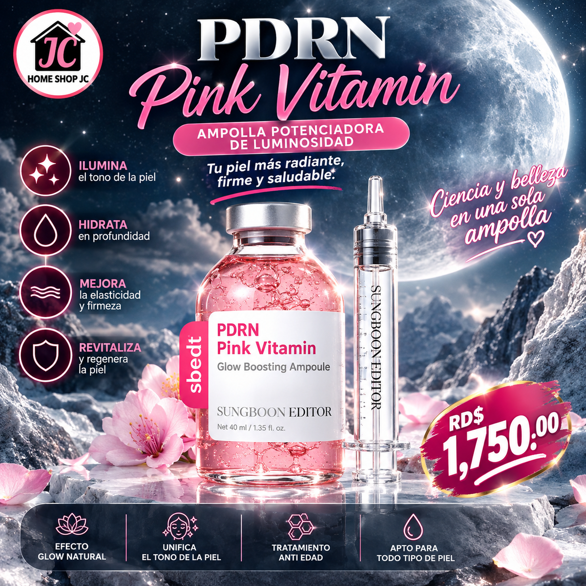 SUNGBOON EDITOR GLOW PDRN AMPOLLA, VITAMINA B12, PIEL RADIANTE, 1.35 fl oz