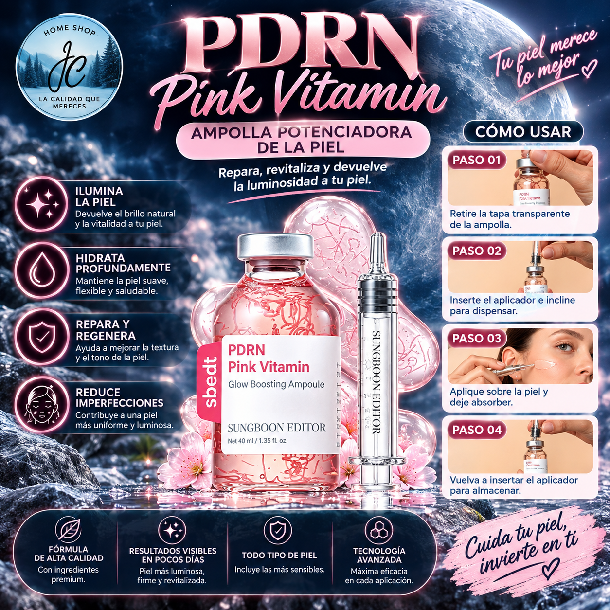 SUNGBOON EDITOR GLOW PDRN AMPOLLA, VITAMINA B12, PIEL RADIANTE, 1.35 fl oz