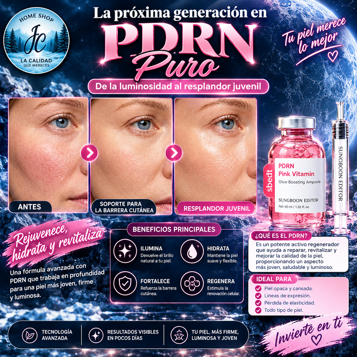 SUNGBOON EDITOR GLOW PDRN AMPOLLA, VITAMINA B12, PIEL RADIANTE, 1.35 fl oz