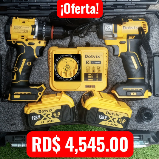KIT DE TALADRO Y ATORNILLADOR INALAMBRICO DOTVIX 2 BATERIAS DE 128V