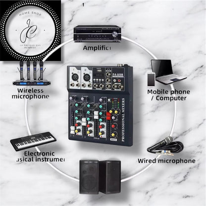 MEZCLADOR DE AUDIO 4 CANALES MIXER F4-USB MD-10723
