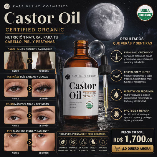 ACEITE DE RICINO / CASTOR OIL ORGÁNICO PREMIUM – 100% PURO, PRENSADO EN FRÍO PARA CABELLO, PESTAÑAS, CEJAS Y PIEL